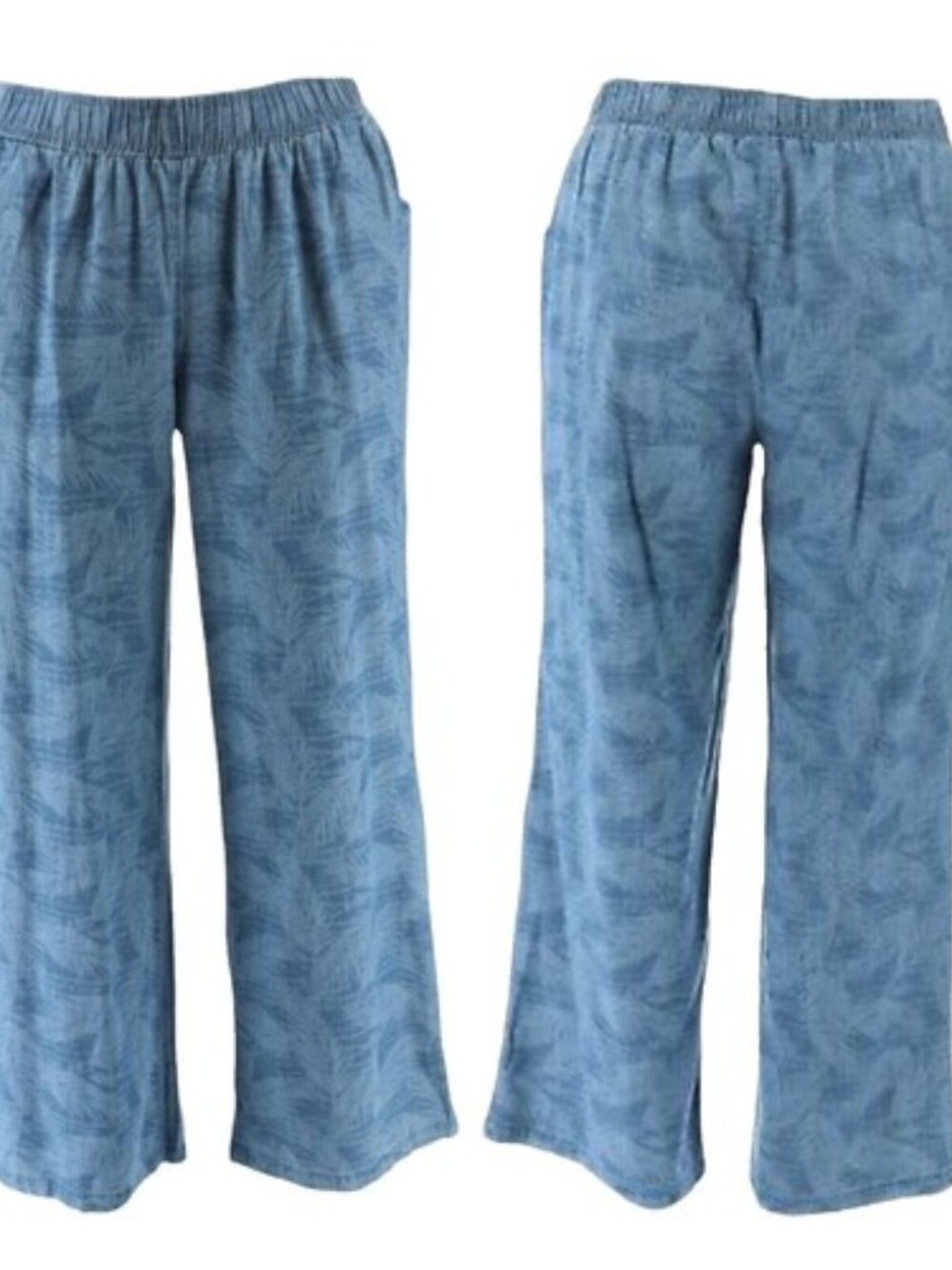 Diane Gilman Cotton/ Lyocell Blend Elastic Waist Blue Patterned Pants Size XL